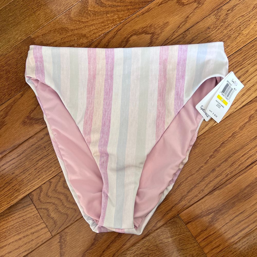 Splendid Heather Ombre Striped High Cut Bikini Bottom Swimwear Pink Multi Size M